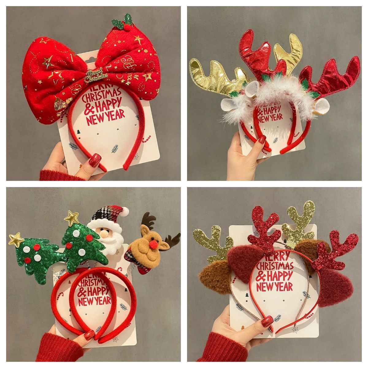 Reindeer Antlers Headband - 1-10 ชิ้น ที่คาดผมคริสต์มาส ลายมนุษย์หิมะ กวางเรนเดียร์ เขากวาง