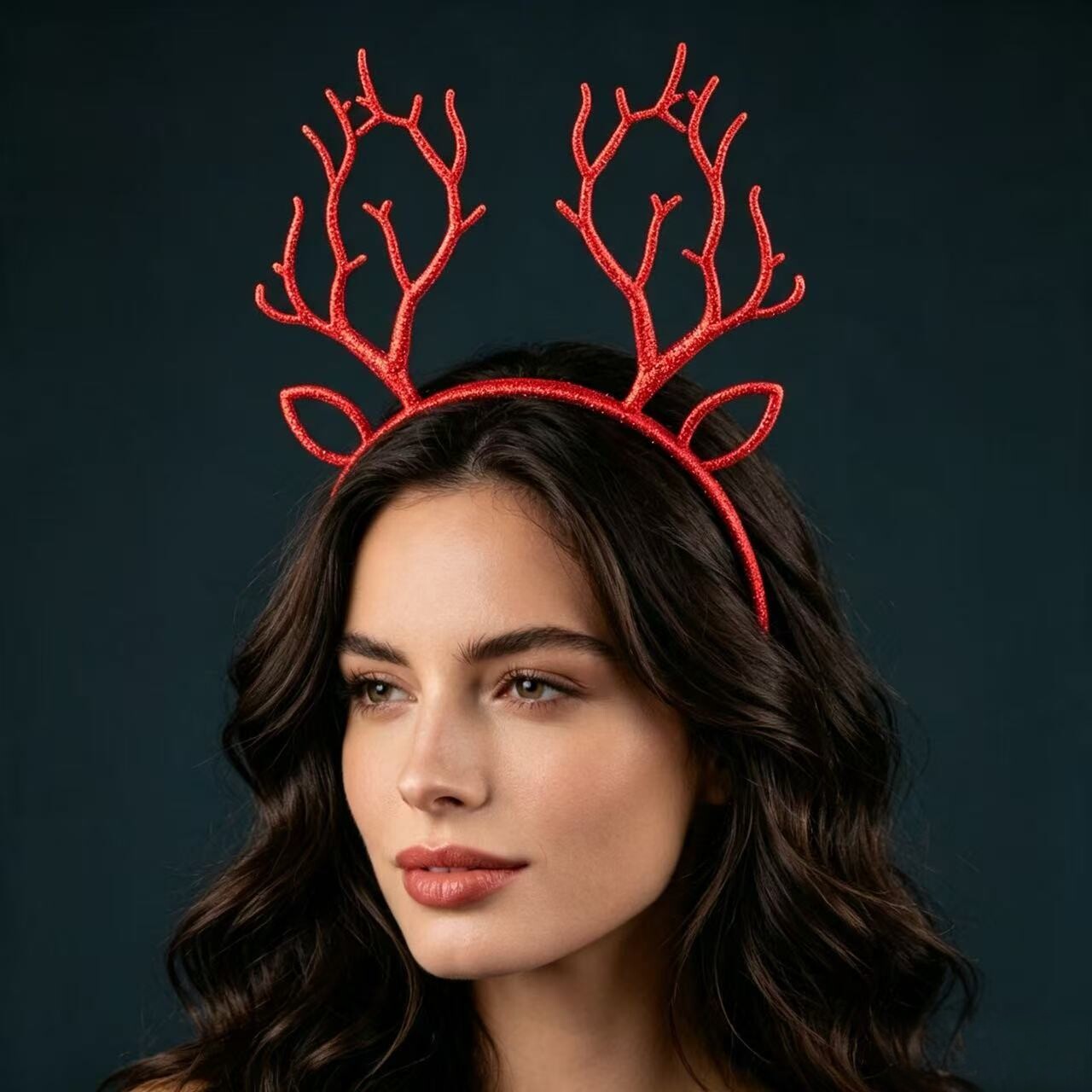 Reindeer Antlers Headband - ที่คาดผมเขากวางเรนเดียร์ประดับกลิตเตอร์สำหรับผู้ใหญ่ - เครื่องประดับผมสำหรับงานปาร์ตี้