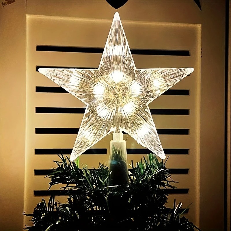 Star Tree Topper - ดาวประดับยอดต้นคริสต์มาสขนาด 15 ซม. พร้อมแสงระยิบระยับ ของตกแต่งต้นคริสต์มาสสำหรับตกแต่งบ้าน ของขวัญปีใหม่