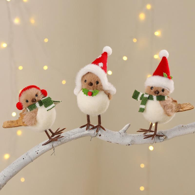 Santa Hat Plush - ตุ๊กตานกประดับตกแต่งคริสต์มาส พร้อมหมวกซานต้าและผ้าพันคอ น่ารัก นุ่มนิ่ม เหมาะสำหรับตกแต่งต้นคริสต์มาส บ้าน