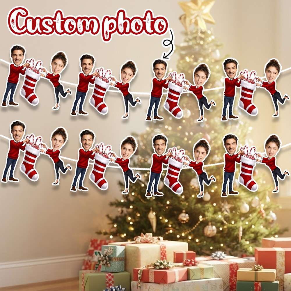 Christmas Stocking Hanging - 8/16/24 ชิ้น ถุงเท้าคริสต์มาสพร้อมรูปภาพคู่รักแบบกำหนดเอง, ธงประดับรูปภาพส่วนตัว, ของตกแต่งแขวนบ้านสำหรับงานปาร์ตี้คริสต์มาส