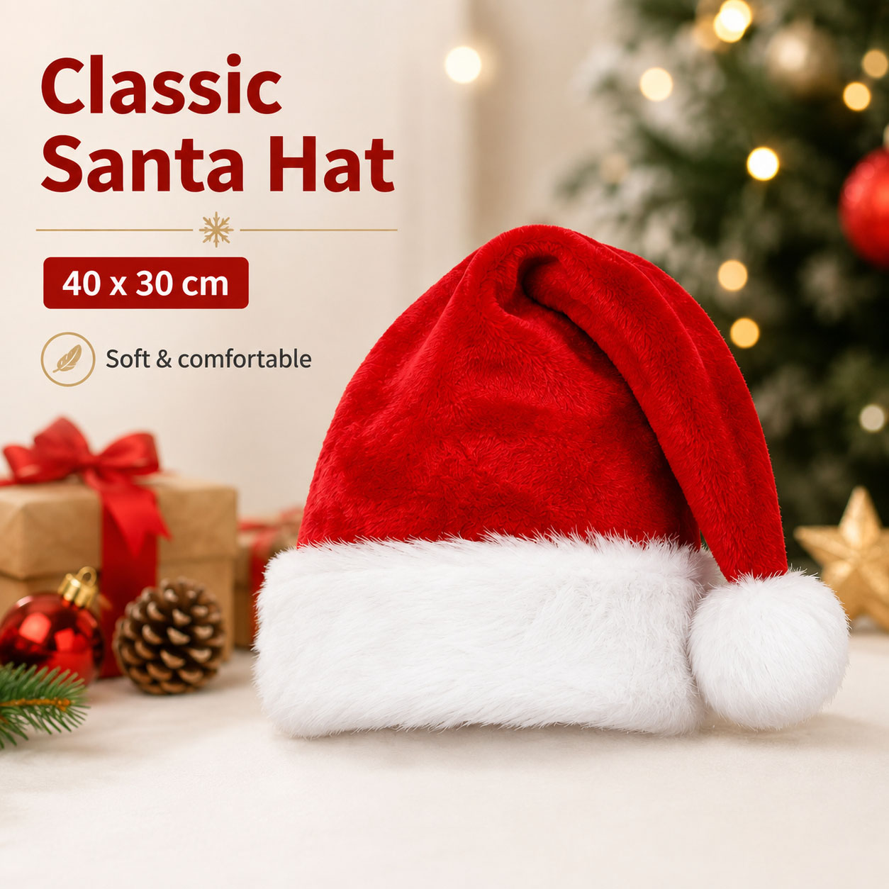 ชุดหมวกซานต้าสีแดงนุ่มฟูพร้อมข - Santa Hat Plush บทวิจารณ์และราคา