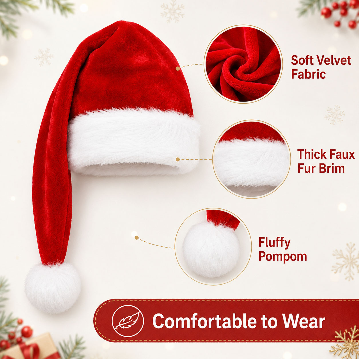 ชุดหมวกซานต้าสีแดงนุ่มฟูพร้อมข - Santa Hat Plush บทวิจารณ์และราคา